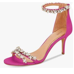 XYD Fuchsia High Heel Rhinestone Strappy Sandal Open Toe Ankle Strap Dressy Shoe